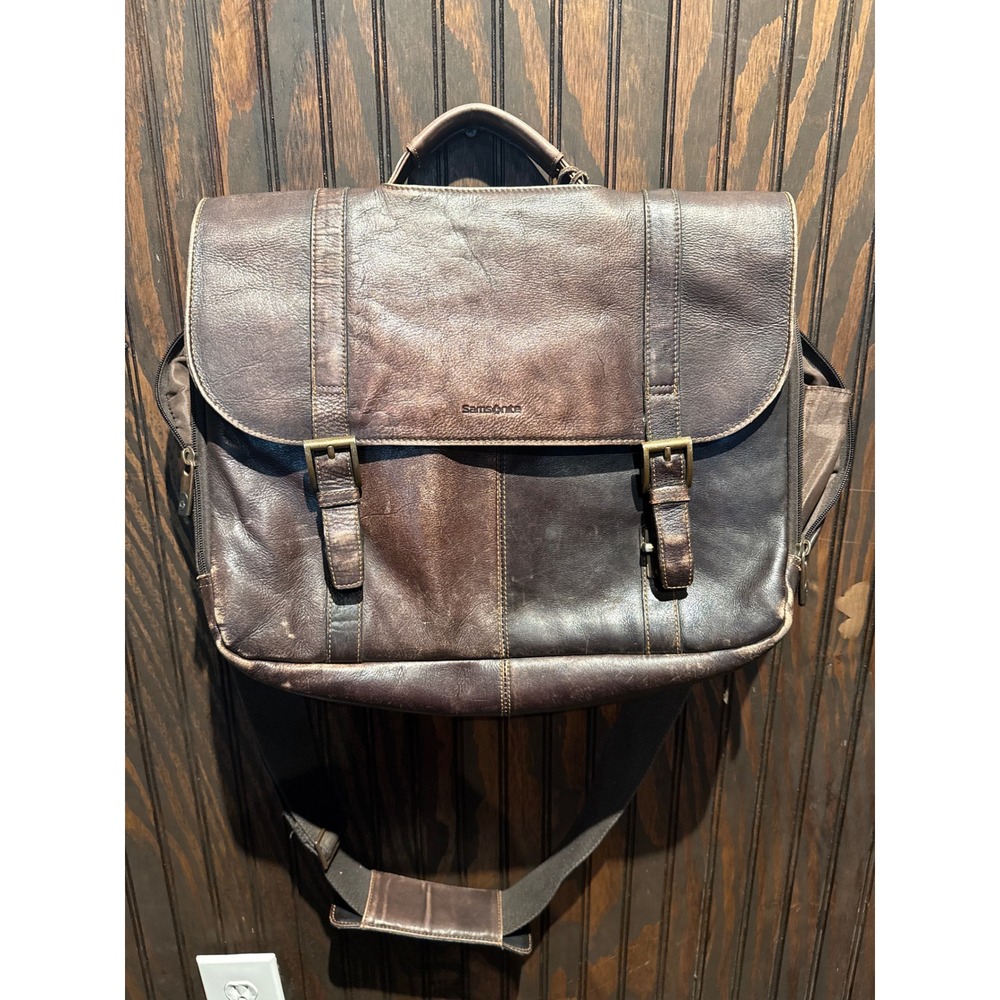 Samsonite Brown Leather Messenger Bag Briefcase Laptop Satchel 13x18